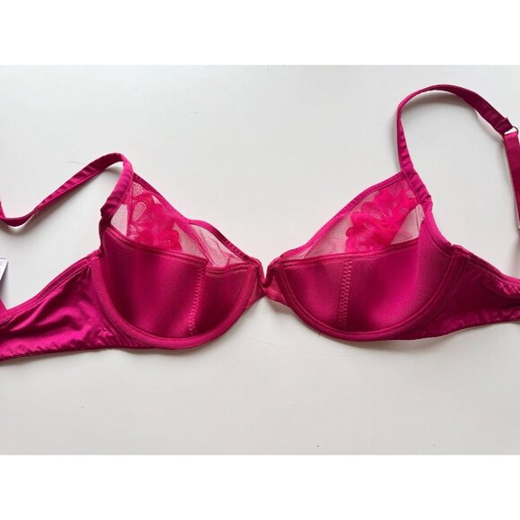 NWOT SAVAGE x FENTY Not Sorry Goji Berry Half Cup Plunge Lace Bra, Size 34DD - Picture 12 of 16